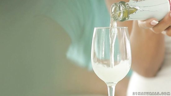 White wine makes the hot brunette slutty