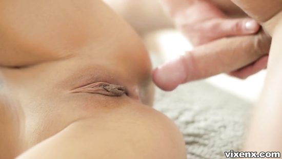 Brunette gasping as huge cock is shoved in her slippery pussy