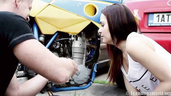 Whore rides biker's massive shaft