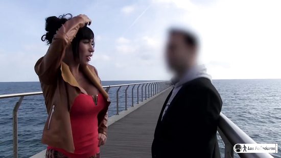 Horny brunette handling two studs