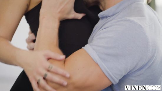 Bald dude with massive dong making horny brunette climax