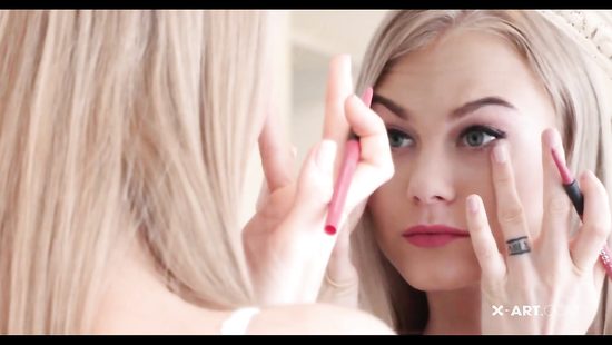 Blonde rides cock while her natural titties get sucked