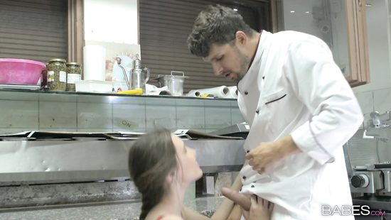 Horny chef banging hot blonde in his kitchen