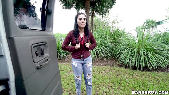 Naughty brunette with big breasts fucked in the car