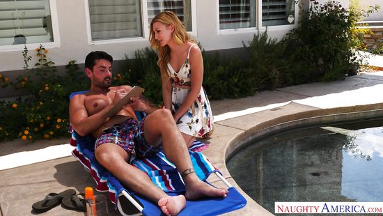 Horny blonde fucked on table and chair