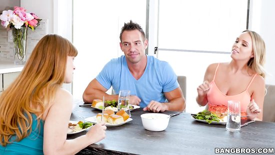 Sweet blonde riding huge white cock