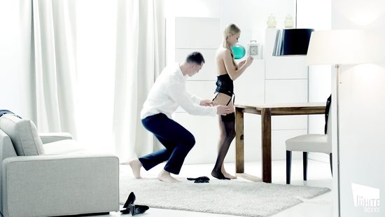 Curvy white bitch on an uncomfortable desk