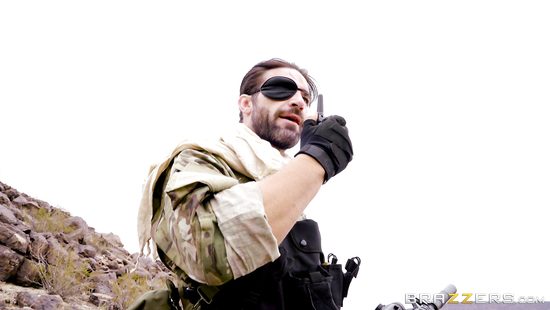 Soldier with an eye patch smashing hot military dame