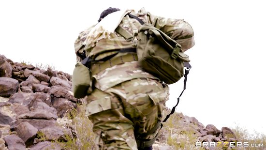 Soldier with an eye patch smashing hot military dame