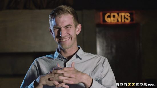 Nerdy dude fascinated by girl's alluring boobs