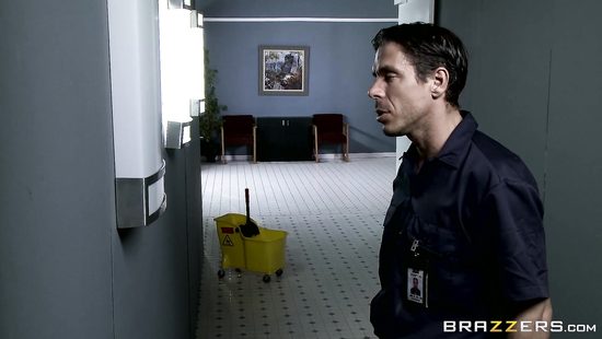 Horny janitor nailing hot brunette with big boobs