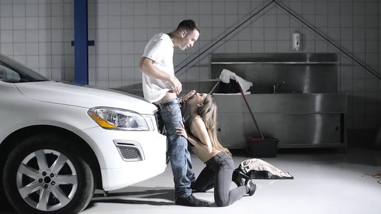 Naughty lovebirds fucking at the back of a Volvo