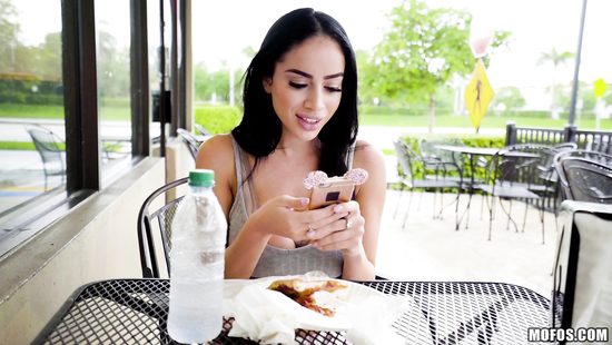 Sassy brunette's big melons shake as she rides cock