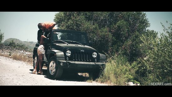 Horny lovers pull over to fuck by the roadside