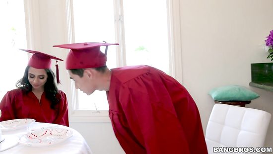 Naughty brunette fucked after her graduation