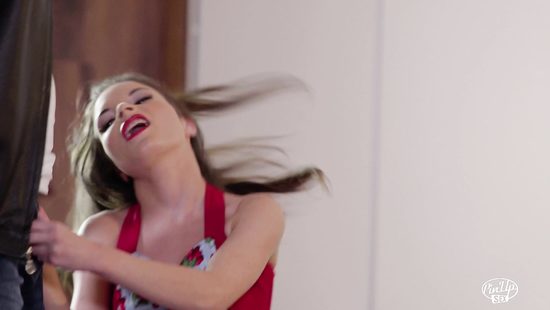 Naughty couple having a steamy clothed sex