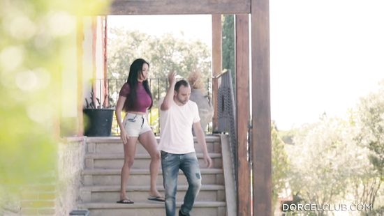 Amorous couple doing it in the woods