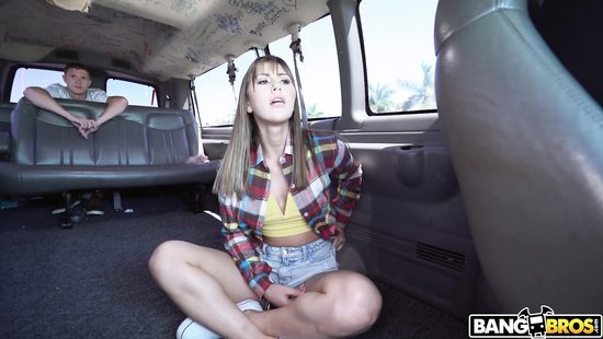 Fucking and swallowing jizz in a bangbus