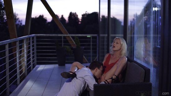 Classy blonde fucked on couch