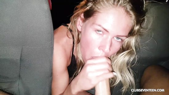 Blonde girl passionately sucks dick