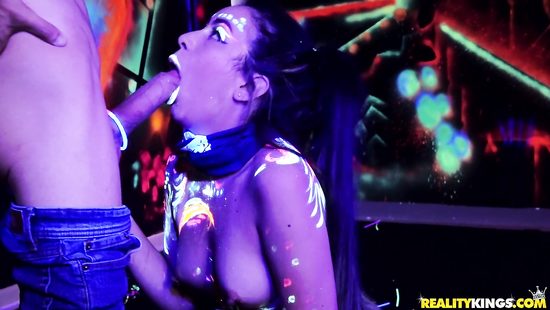 Babe fucked under neon lights