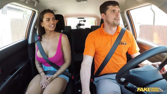 Driving instructor bangs sweet brunette