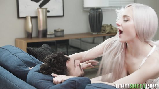 Blonde angel sits on dick