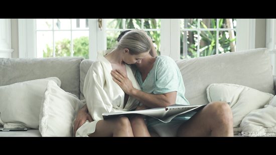 Blonde riding stiff pecker on sofa