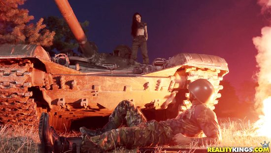 Military couple smashing in the middle of war