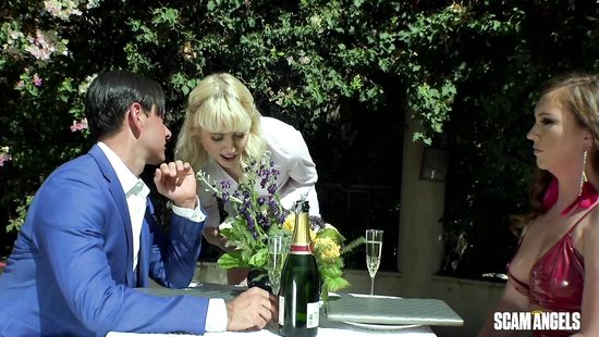 Blondes taking turns on his huge wang