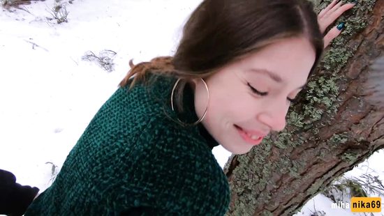 Snow makes her horny and thirsty for warm cum