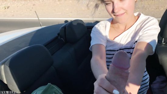 Sucking cock in a convertible