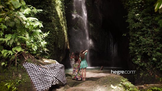 Romantic lesbian couple in a steamy outdoor action