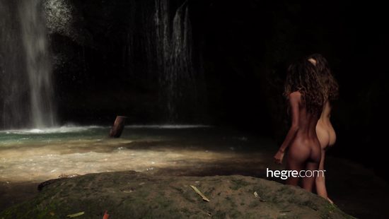 Romantic lesbian couple in a steamy outdoor action