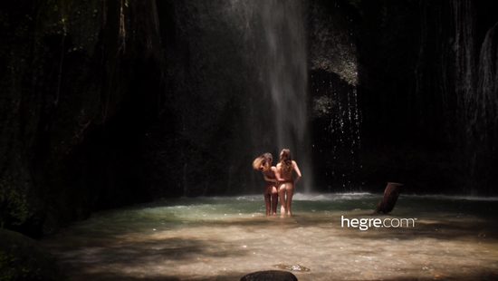 Romantic lesbian couple in a steamy outdoor action