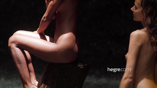 Romantic lesbian couple in a steamy outdoor action