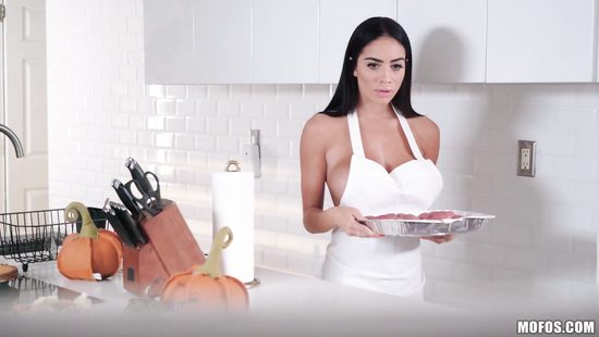 Busty chef hammered roughly in the kitchen