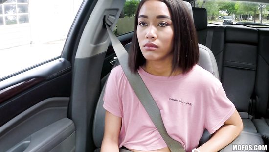 Hitchhiker dame smashed in the car for a ride