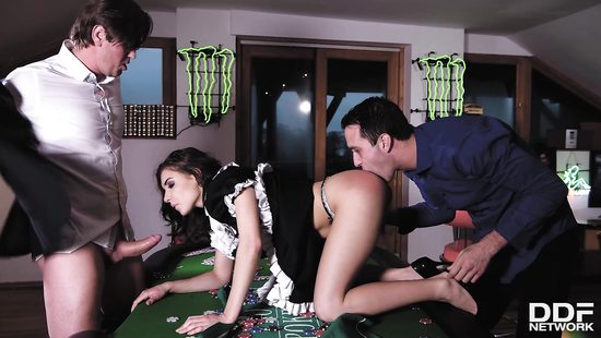 Slutty maid bonked thoroughly on poker table