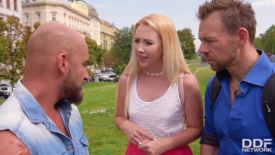 Naughty couple invites bald dude for a threesome