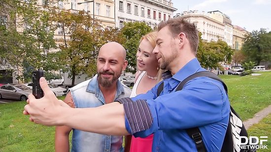 Naughty couple invites bald dude for a threesome