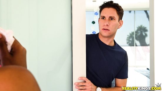 Ebony enjoying her first great white cock