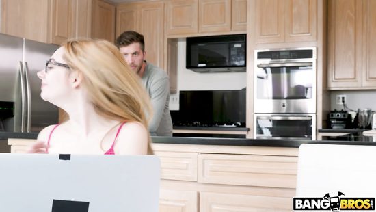 Horny couple fucking with unaware blonde in the same room