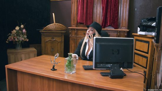 Adorable blonde with massive melons nailed at office