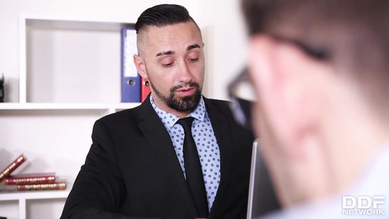 Brunette handling two white cocks effortlessly