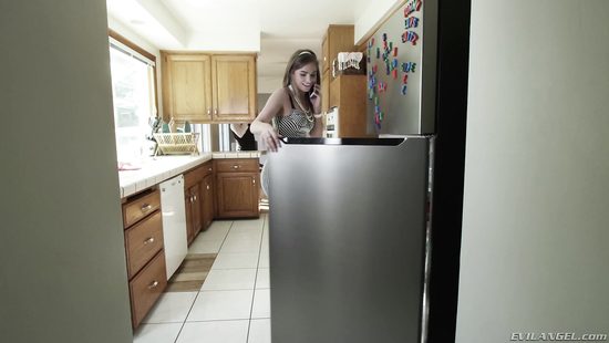 Affectionate teen nailed thoroughly in the kitchen