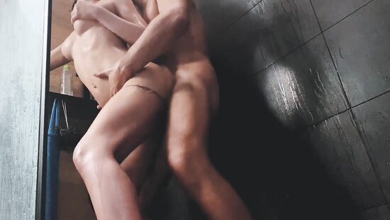 Deep inches in her soaped cunt