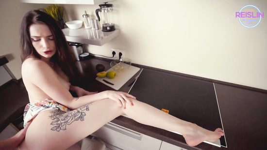 Passionate girl fucks on breakfast