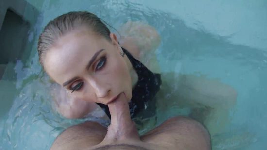 Outdoor pool sex with a premium blonde