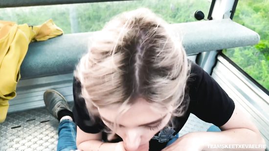 Voluptuous chick gives some oral in a car